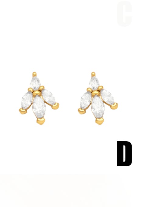 D Brass Cubic Zirconia Flower Minimalist Stud Earring