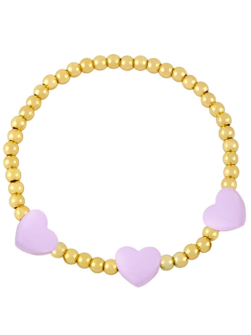 purple Brass Enamel Heart Trend Beaded Bracelet