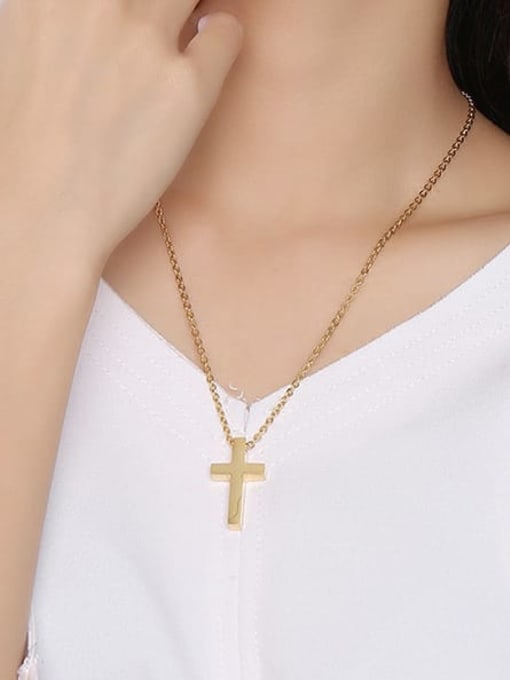 CONG Stainless Steel  Smooth Cross Minimalist Regligious Necklace 2
