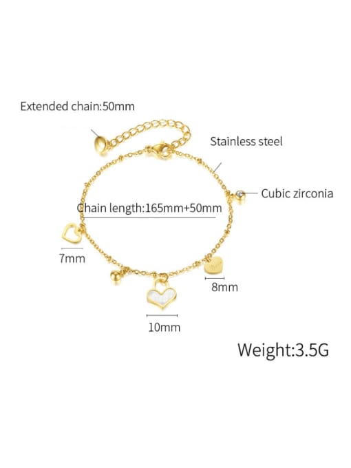 【 1205 】 Golden Bracelet Stainless steel Shell Heart Minimalist Link Bracelet