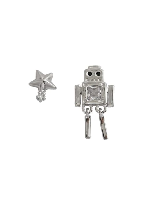 DAKA 925 Sterling Silver  Cubic Zirconia Asymmetric pentastar robot Earrings 0
