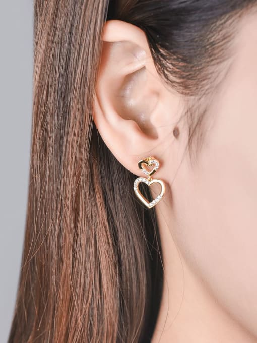 XBOX 925 Sterling Silver Rhinestone Heart Minimalist Drop Earring 1