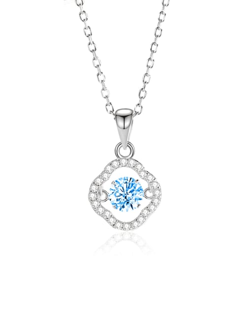 FDTD 037  Platinum+blue Zircon 925 Sterling Silver Moissanite Geometric Dainty Necklace