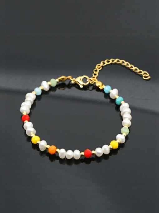 MMBEADS Stainless steel Imitation Pearl Multi Color Round Bohemia Beaded Bracelet 0