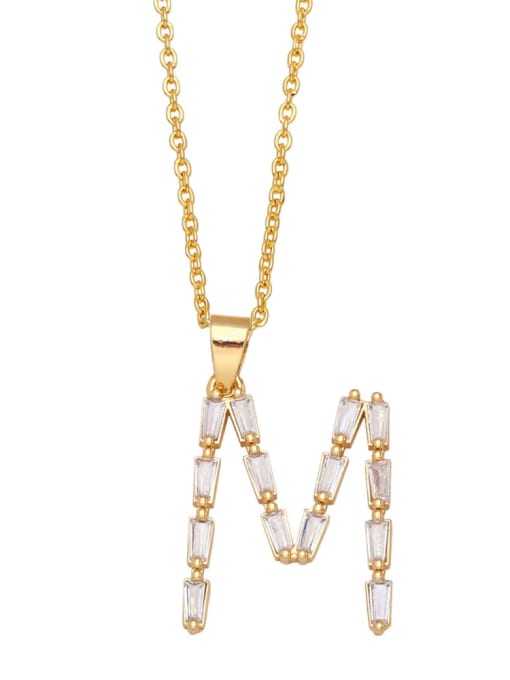 M Brass Cubic Zirconia Letter Minimalist Necklace
