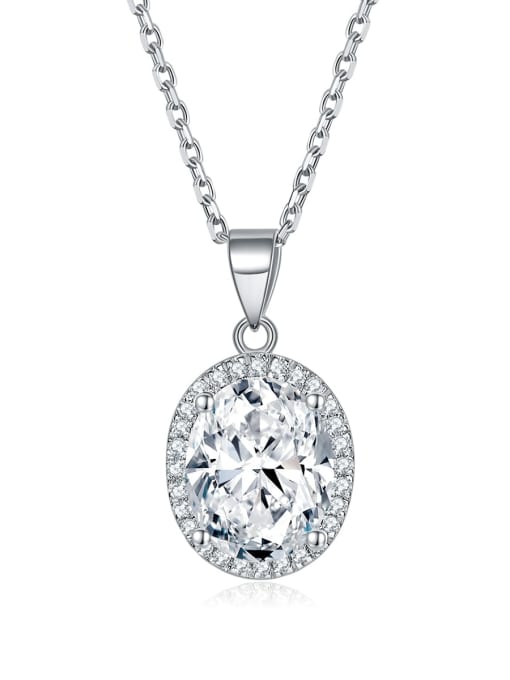 Platinum 925 Sterling Silver Cubic Zirconia Oval Luxury Necklace