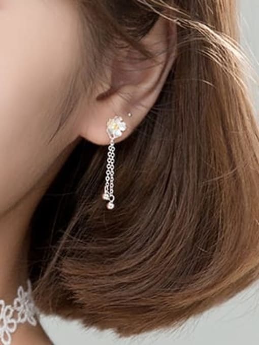 Rosh 925 Sterling Silver Bead Flower Minimalist Drop Earring 1