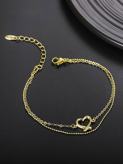 XP Alloy Heart Minimalist Double Layer Chain  Strand Bracelet 2