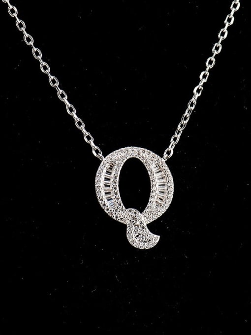 Q 925 Sterling Silver Cubic Zirconia Letter Dainty Necklace