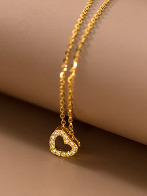 Gold 925 Sterling Silver Cubic Zirconia Heart Dainty Necklace