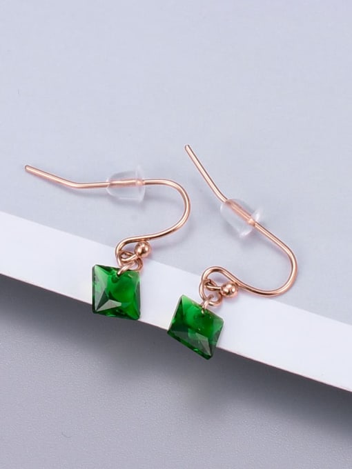 E122 Green Diamond Rose gold ear hook Titanium Glass Bead Coin Minimalist Hook Earring
