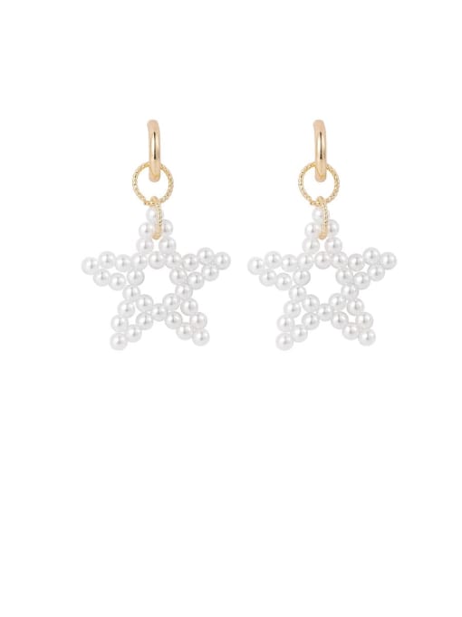 Girlhood Brass Imitation Pearl White  Pentagram  Minimalist Drop Earring