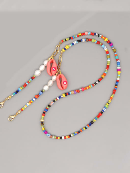 Roxi Stainless steel Imitation Pearl Multi Color Enamel Letter Bohemia Hand-woven Necklace