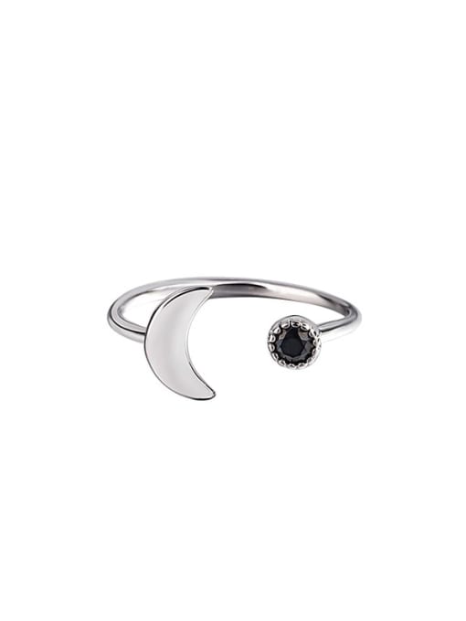 HAHN 925 Sterling Silver Cubic Zirconia Moon Minimalist Band Ring 0