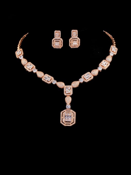 L.WIN Brass Cubic Zirconia  Luxury Geometric Earring and Necklace Set 1