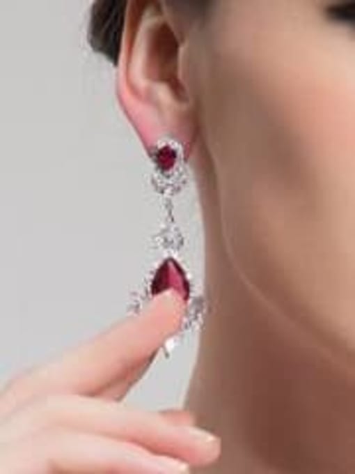 Red corundum t02e02 Copper Cubic Zirconia Geometric Luxury Drop Earring