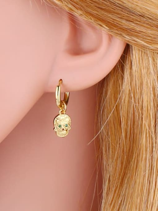 CC Brass Cubic Zirconia Skull Ethnic Huggie Earring 2