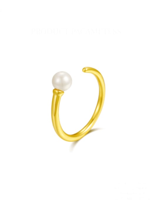 Boomer Cat Pure silver 18k-gold synthetic Pearl free size Ring 0