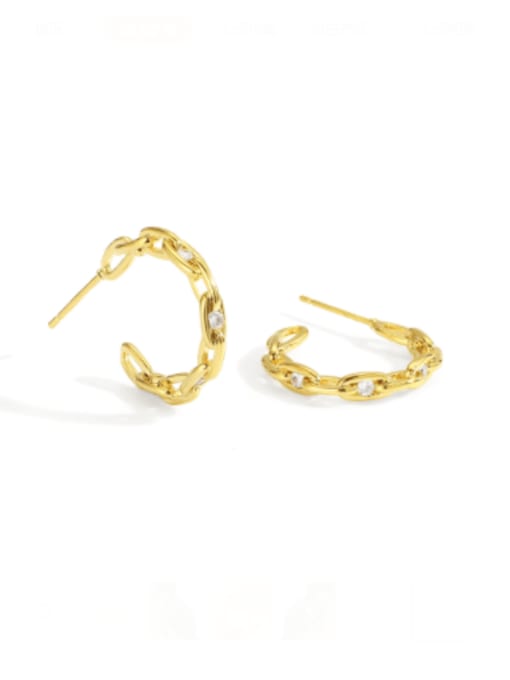 Gold chain Circle Earrings Brass Cubic Zirconia Hollow Geometric Minimalist Gold Chain Circle  Stud Earring