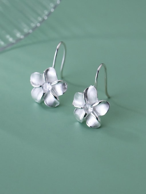 Rosh 925 Sterling Silver Flower Minimalist Hook Earring 0