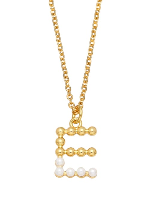 E Brass Imitation Pearl Letter Minimalist Necklace