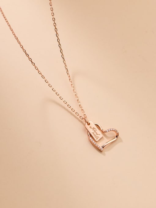 rose gold 925 Sterling Silver Rhinestone Heart Minimalist Necklace