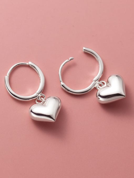 silver 925 Sterling Silver Heart Minimalist Huggie Earring