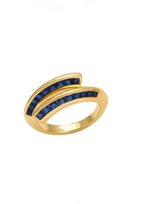 blue Brass Cubic Zirconia Geometric Minimalist Stackable Ring