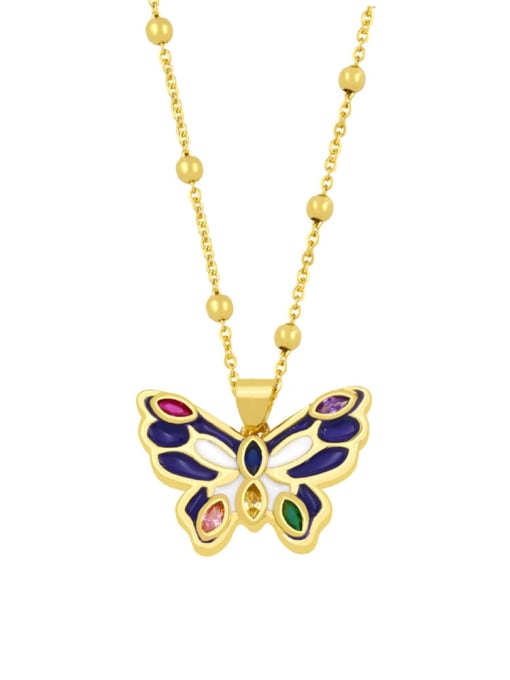 E blue white Brass Enamel Butterfly Vintage Necklace