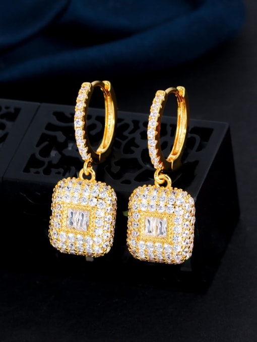 Gold Brass Cubic Zirconia Geometric Luxury Huggie Earring