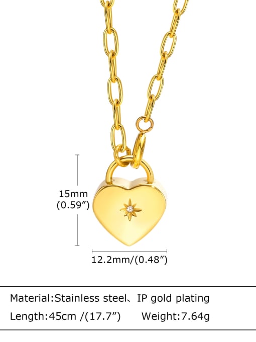 Gold necklace NC 1140 Titanium Steel Rhinestone Heart Minimalist Necklace