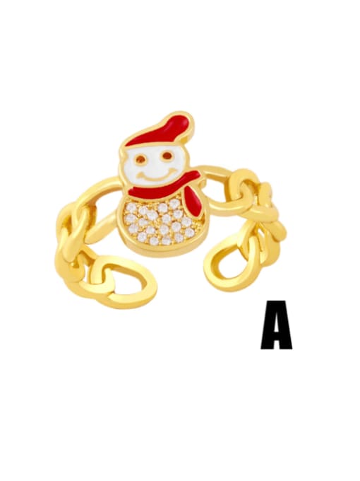 white Brass Enamel Cubic Zirconia Icon snowman Trend Band Ring