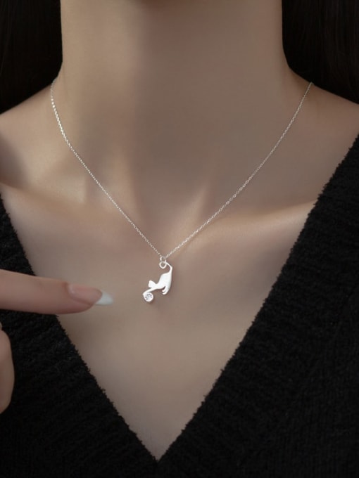 Rosh 925 Sterling Silver Cubic Zirconia Cat Minimalist Necklace 1