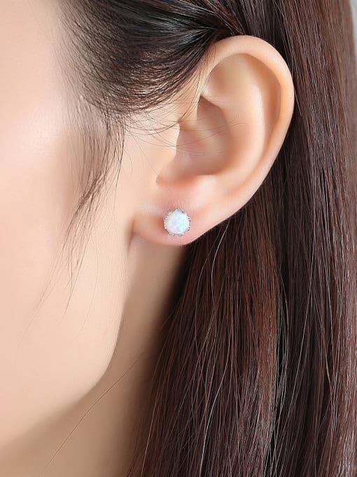 CCUI 925 Sterling Silver Opal Blue Round Minimalist Stud Earring 1