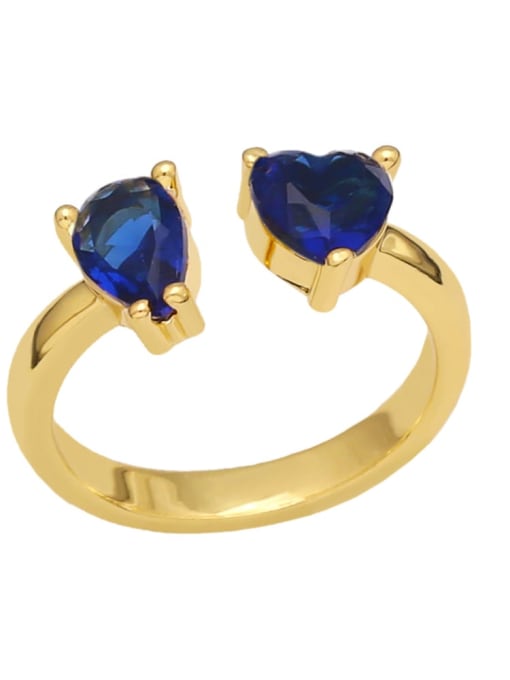 blue Brass Cubic Zirconia Heart Minimalist Band Ring