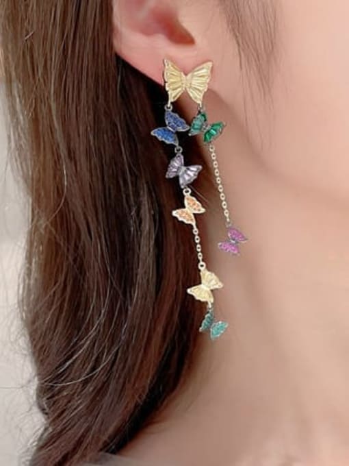 Luxu Brass Cubic Zirconia Butterfly Tassel Luxury Cluster Earring 1