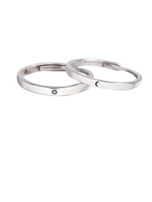 HAHN 925 Sterling Silver Rhinestone Round Minimalist Couple Ring 0