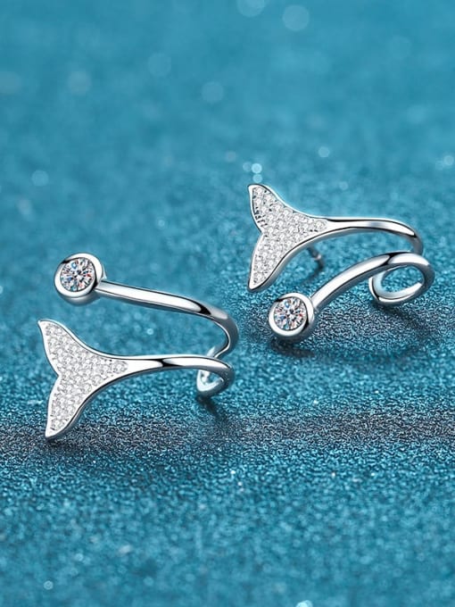 MOISS 925 Sterling Silver Moissanite Fish Tail Classic Clip Earring 3