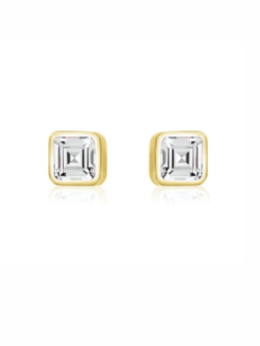 golden 925 Sterling Silver Rhinestone Square Minimalist Stud Earring