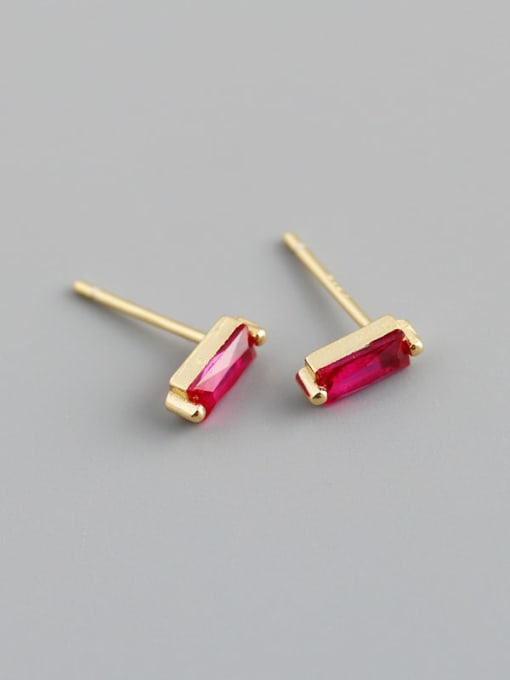 Red stone (gold) 925 Sterling Silver Cubic Zirconia Rectangle Minimalist Stud Earring