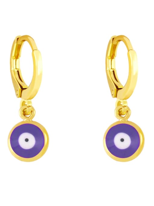 purple Brass Enamel Evil Eye Minimalist Huggie Earring