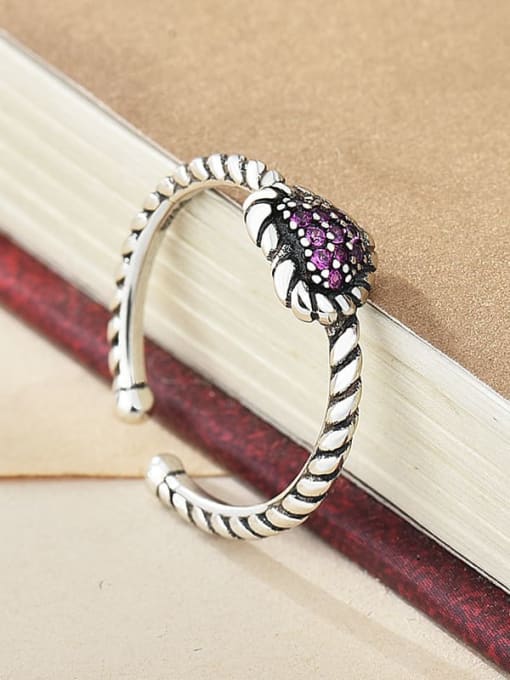gules 925 Sterling Silver Rhinestone Heart Vintage Band Ring