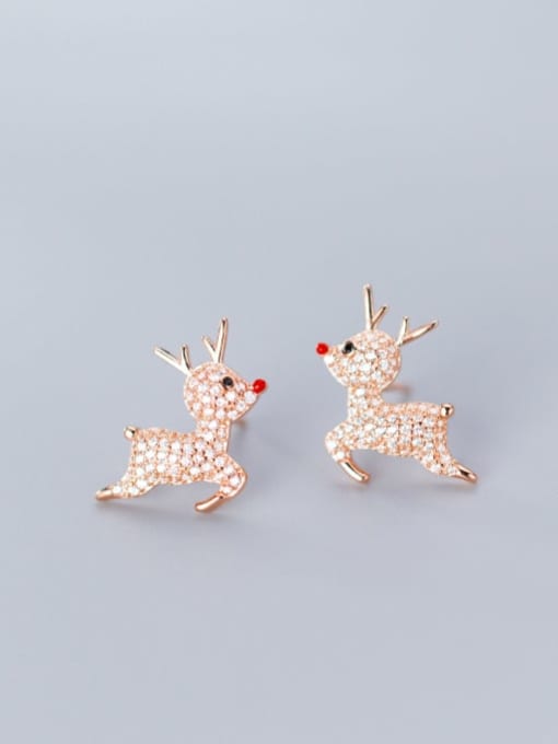Rosh 925 Sterling Silver Rhinestone Deer Cute Christmas Stud Earring 3