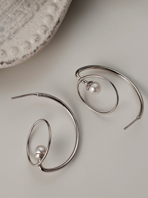 JENNY 925 Sterling Silver Imitation Pearl Irregular Vintage Stud Earring 2