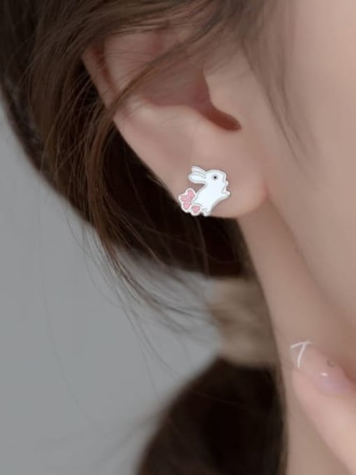 Rosh 925 Sterling Silver Enamel Rabbit Minimalist Stud Earring 1