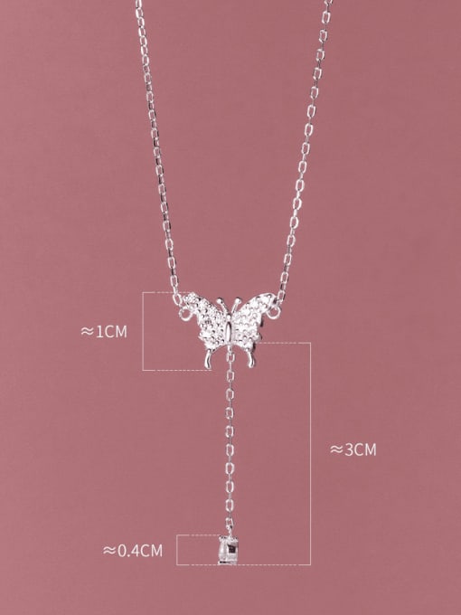 Rosh 925 Sterling Silver Cubic Zirconia Butterfly Minimalist Tassel Necklace 2