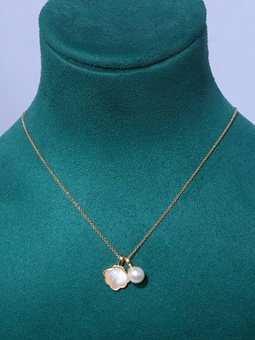 shell Brass Freshwater Pearl Cloud Minimalist Necklace