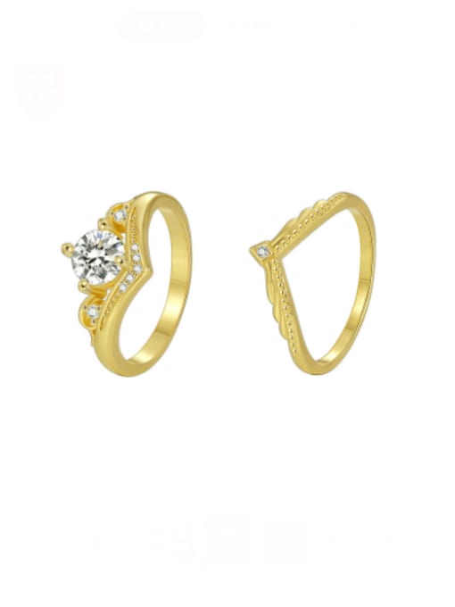 Gold Zircon Double Rings Brass Cubic Zirconia Irregular Minimalist Band Ring