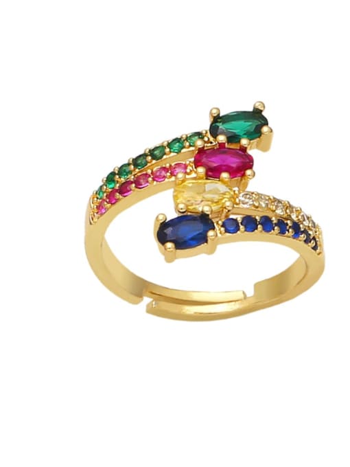 B Brass Cubic Zirconia Rainbow Vintage Stackable Ring