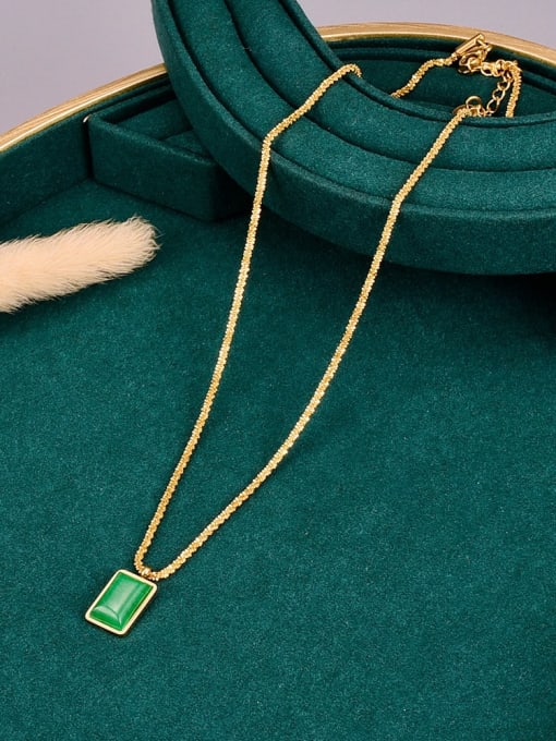 A TEEM Titanium Steel Emerald Geometric Minimalist Necklace 3